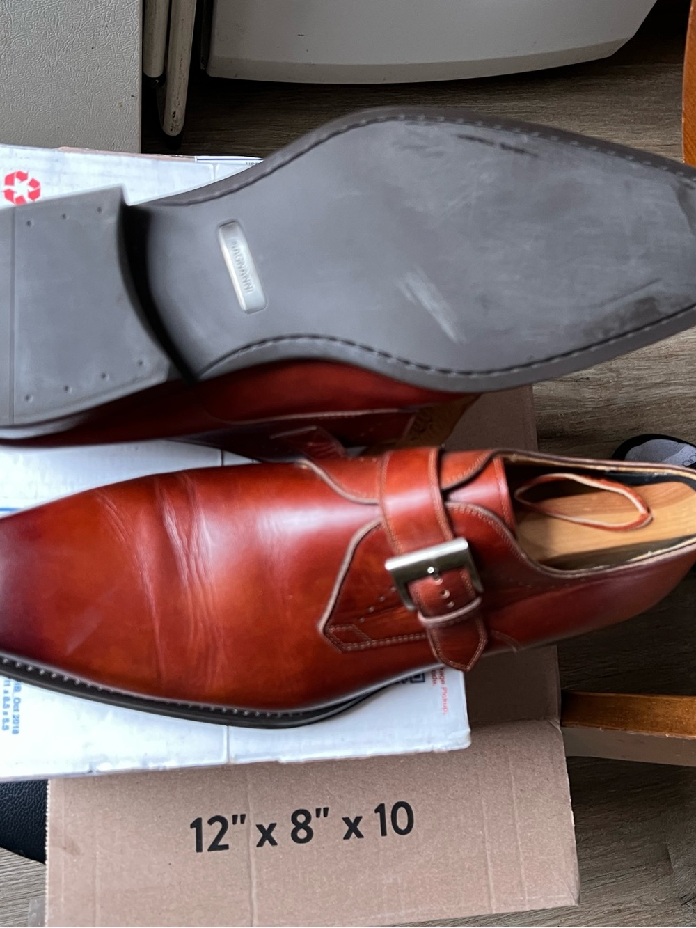 Magnanni Easton Men's Single Monk Strap Leather Shoes Cognac,US12/EU45